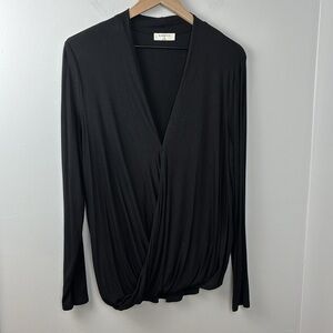 Aritzia Babaton Mehmet Drape Front Top Blouse Black Long Sleeve‎ Size Medium